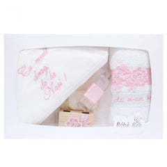 Set trusou si lumanare pentru botez de fete, roz, 8 piese, "Cu mult drag de la nasi", Recostore, REC1812