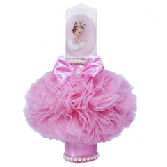 Set trusou si lumanare pentru botez de fete, roz, 8 piese, "Cu mult drag de la nasi", Recostore, REC1812