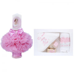 Set trusou si lumanare pentru botez de fete, roz, 8 piese, "Cu mult drag de la nasi", Recostore, REC1812