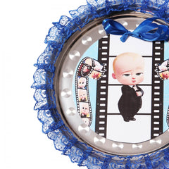 Tavita rotunda cu Bebe Boss pentru taierea motului, 30 cm, dantela albastru electric, 6 piese, Recostore, REC1969/67