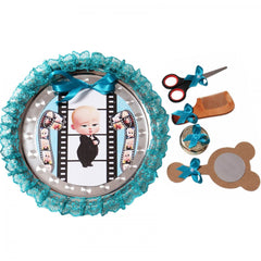 Tavita rotunda cu Bebe Boss pentru taierea motului, 30 cm, dantela turcoaz, 6 piese, Recostore, REC1969/68