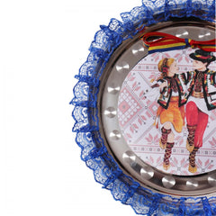 Tavita rotunda cu model traditional pentru taierea motului, 30 cm, dantela albastru electric, 6 piese, Recostore, REC1969/49