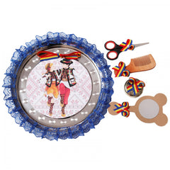 Tavita rotunda cu model traditional pentru taierea motului, 30 cm, dantela albastru electric, 6 piese, Recostore, REC1969/49