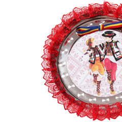 Tavita rotunda cu model traditional pentru taierea motului, 30 cm, dantela rosie, 6 piese, Recostore, REC1969/48