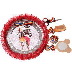 Tavita rotunda cu model traditional pentru taierea motului, 30 cm, dantela rosie, 6 piese, Recostore, REC1969/48