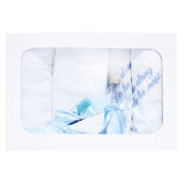 Trusou alb-bleu �Cu drag de la nasi�, 7 piese, sticla mir, sapun, panza mir, fasa, prosop cu capison, prosop preot, paturica bebe, REC242