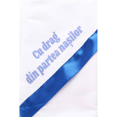 Trusou Bebe Sef alb-albastru electric, cu mesaj �Cu drag din partea nasilor� imprimat, 6 piese, Recostore, REC1720