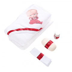 Trusou Bebe Sef alb-rosu, cu mesaj �Cu drag din partea nasilor� imprimat, 6 piese, Recostore, REC1721
