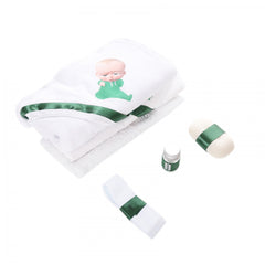 Trusou Bebe Sef alb-verde, cu mesaj �Cu drag din partea nasilor� imprimat, 6 piese, Recostore, REC1719