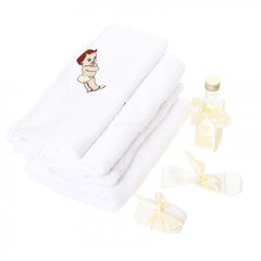 Trusou botez brodat cu Bebe print, alb-ivoire, 7 piese, Recostore, REC1770