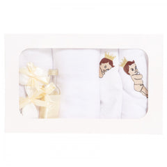 Trusou botez brodat cu Bebe print, alb-ivoire, 7 piese, Recostore, REC1770