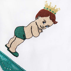 Trusou botez brodat cu Bebe print, alb-verde, 7 piese, Recostore, REC1769