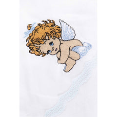 Trusou botez brodat cu ingeras, alb-bleu, 7 piese, Recostore, REC1754