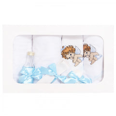 Trusou botez brodat cu ingeras, alb-bleu, 7 piese, Recostore, REC1754