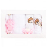Trusou botez brodat cu ingeras, alb-roz, 7 piese, Recostore, REC1759