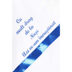 Trusou botez cu ingeras, alb-albastru electric, mesaj �De azi sunt crestin� imprimat, 6 piese, Recostore, REC1736