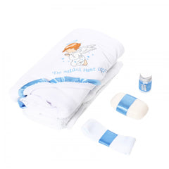 Trusou botez cu ingeras, alb-bleu, mesaj �De azi sunt crestin� imprimat, 6 piese, Recostore, REC1737