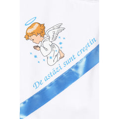 Trusou botez cu ingeras, alb-bleu, mesaj �De azi sunt crestin� imprimat, 6 piese, Recostore, REC1737