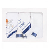 Trusou botez cu ingeras, alb-bleumarin, mesaj �De azi sunt crestin� imprimat, 6 piese, Recostore, REC1735