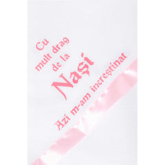 Trusou botez cu ingeras, alb-roz, mesaj �De azi sunt crestin� imprimat, 6 piese, Recostore, REC1734