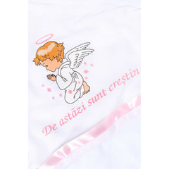 Trusou botez cu ingeras, alb-roz, mesaj �De azi sunt crestin� imprimat, 6 piese, Recostore, REC1734