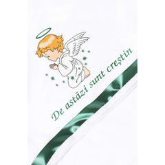 Trusou botez cu ingeras, alb-verde, mesaj �De azi sunt crestin� imprimat, 6 piese, Recostore, REC1728