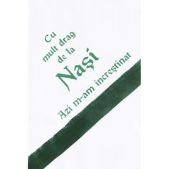Trusou botez cu ingeras, alb-verde, mesaj �De azi sunt crestin� imprimat, 6 piese, Recostore, REC1728