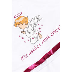 Trusou botez cu ingeras, alb-visiniu, mesaj �De azi sunt crestin� imprimat, 6 piese, Recostore, REC1730