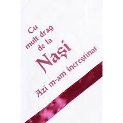 Trusou botez cu ingeras, alb-visiniu, mesaj �De azi sunt crestin� imprimat, 6 piese, Recostore, REC1730