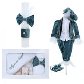 Trusou botez Verde Smarald, "Azi m-am crestinat", Costum de Print, lumanare, trusou, catifea, 13 piese, Recostore, REC2295