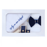 Trusou brodat cu "Azi m-am crestinat" pentru botez de baieti, 7 piese, bleumarin, Recostore, REC2292