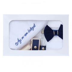 Trusou brodat cu "Azi m-am crestinat" pentru botez de baieti, 7 piese, bleumarin, Recostore, REC2292