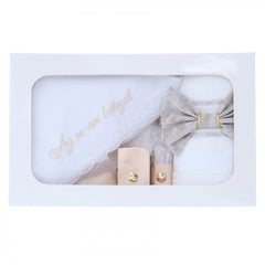 Trusou brodat cu "Azi m-am botezat" pentru botez de baieti, 7 piese, crem, Recostore, REC2291