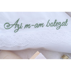 Trusou brodat cu "Azi m-am crestinat" pentru botez de baieti, 7 piese, verde smarald, Recostore, REC2290