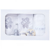 Trusou brodat cu coroana de print pentru botez, 7 piese, gri, Recostore, REC2236