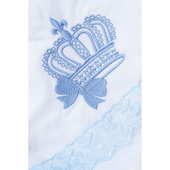 Trusou brodat cu coroana de print pentru botez de baieti, 7 piese, bleu, Recostore, REC2235