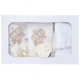 Trusou brodat cu coroana pentru botez, 7 piese, crem, Recostore, REC2233