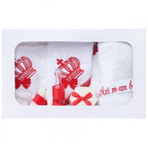 Trusou brodat cu coroana pentru botez de fete, 7 piese, rosu, Recostore, REC2239