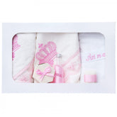 Trusou brodat cu coroana pentru botez de fete, 7 piese, roz, Recostore, REC2237