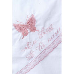 Trusou brodat cu fluturi pentru botez de fete, 7 piese, roz pudrat, Recostore, REC2194