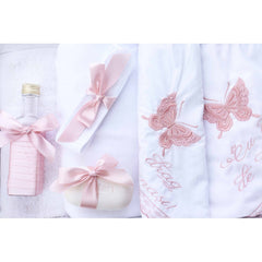 Trusou brodat cu fluturi pentru botez de fete, 7 piese, roz pudrat, Recostore, REC2194