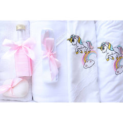 Trusou brodat cu unicorn pentru botez de fete, 7 piese, roz, Recostore, REC2196