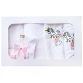 Trusou brodat cu unicorn pentru botez de fete, 7 piese, roz, Recostore, REC2196