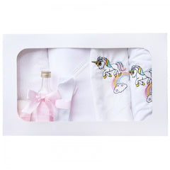 Trusou brodat cu unicorn pentru botez de fete, 7 piese, roz, Recostore, REC2196