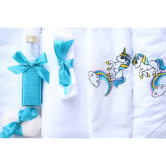 Trusou brodat cu unicorn pentru botez de fete, 7 piese, turcoaz, Recostore, REC2197