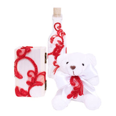 Trusou complet pentru botez, alb-rosu, compus din prosop bebe, prosop preot, pled, panza mir, sapun, batista, fasa, sticluta mir, cutiuta prima suvita si jucarie de plus, 10 piese, REC1337