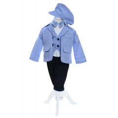 Trusou complet pentru botez baieti, costum bleu, trusou cu drag de la nasi, lumanare cu drag de la nasi si pantofiori, bleu, 14 piese, Recostore, REC2126