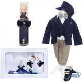 Trusou complet pentru botez baieti, costum bleumarin, trusou brodat "Bebe Boss", lumanare cu "Bebe Boss" si pantofiori, bleumarin, 14 piese, Recostore, REC2131