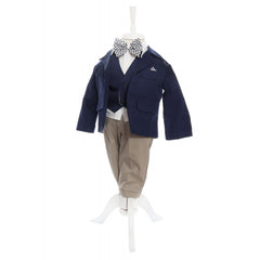 Trusou complet pentru botez baieti, costum bleumarin, trusou brodat "Bebe Boss", lumanare cu "Bebe Boss" si pantofiori, bleumarin, 14 piese, Recostore, REC2131