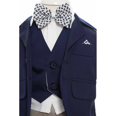 Trusou complet pentru botez baieti, costum bleumarin, trusou brodat "Bebe Boss", lumanare cu "Bebe Boss" si pantofiori, bleumarin, 14 piese, Recostore, REC2131